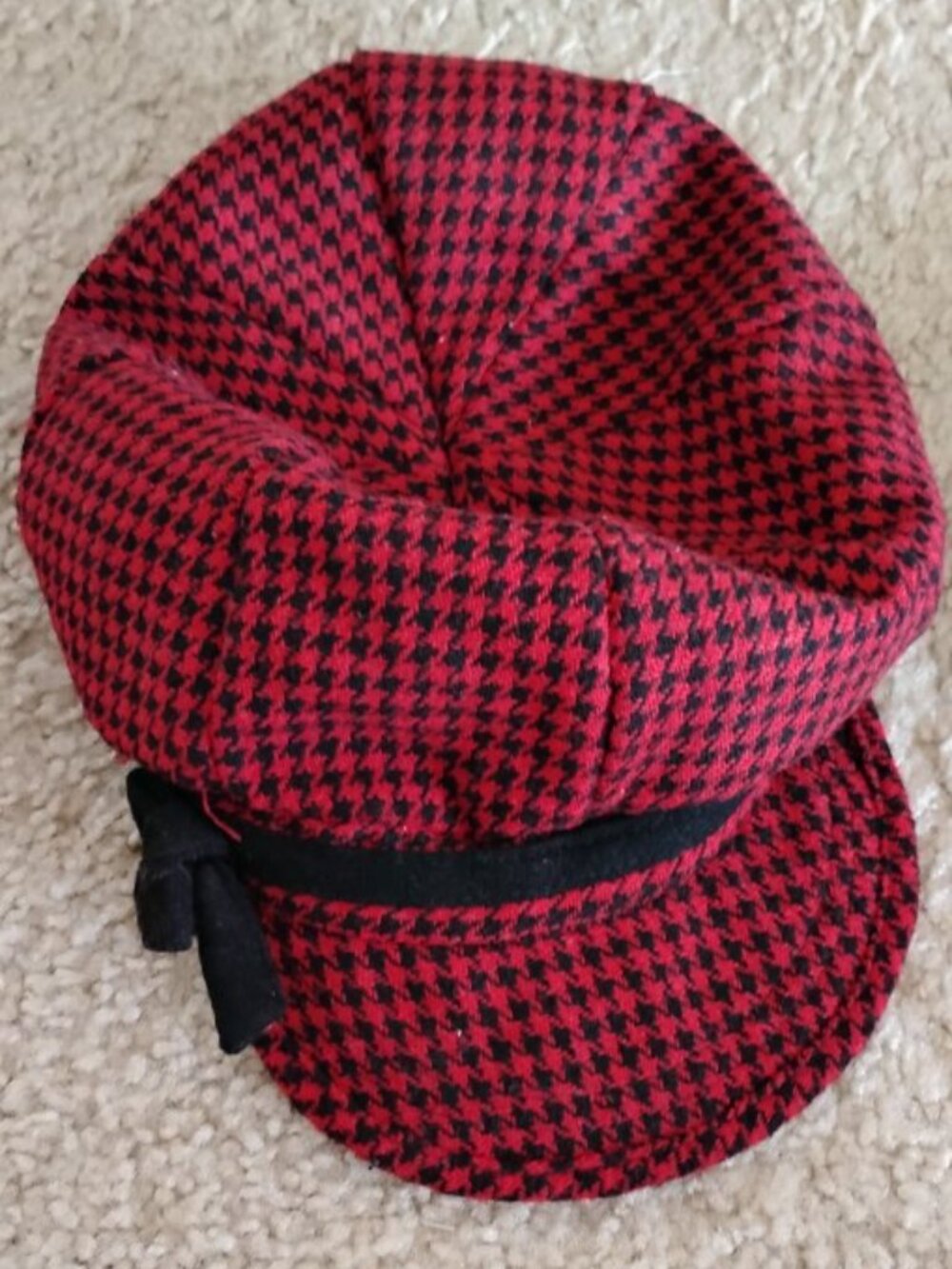 Bundle of newsboy hats - solid grey, brown plaid, and red houndstooth